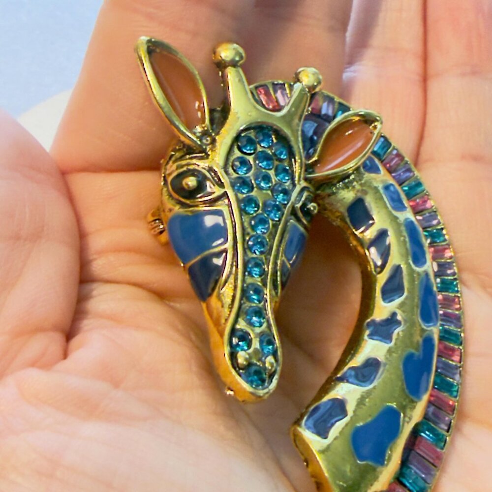 Gold-Tone Blue Giraffe Enamel Brooch - Women Jewelry Brooches - Picture 3 of 4